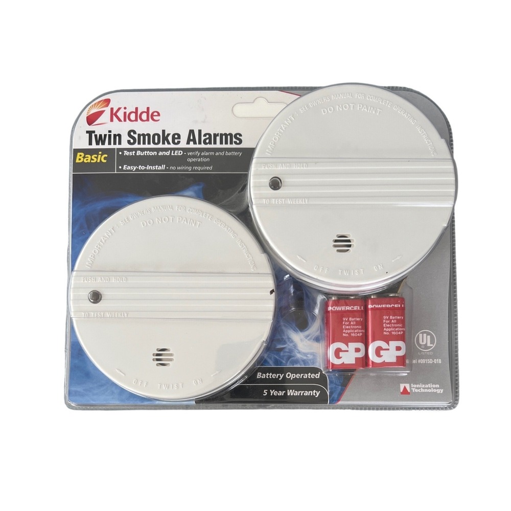 Kidde Twin Smoke Alarms Basic 2 Pack Battery Operated Ionization 0915D-01E